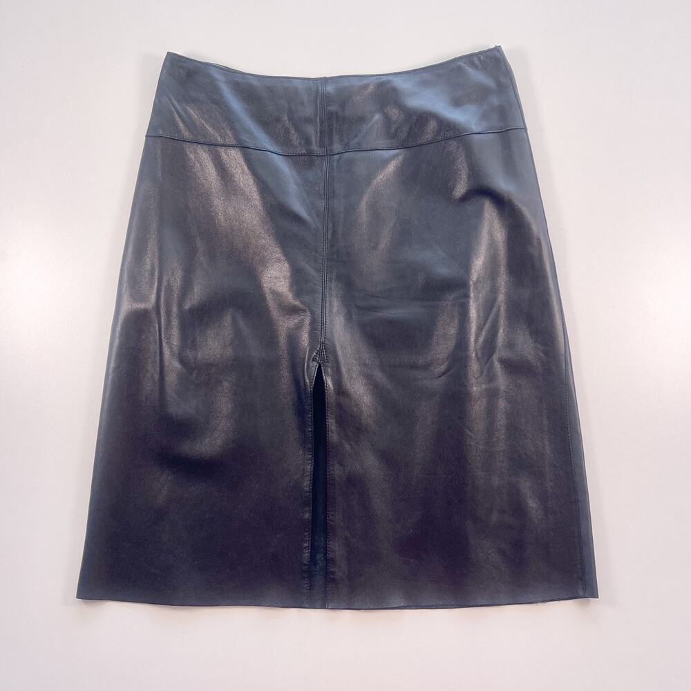 bebe Soft Leather Fittted Skirt Front Slit Size 8 Black Y2K Back Zip Flat Front - Picture 2 of 10